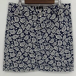 Talbots Women's Navy and White Canvas Paisley Button Fly Mini Skirt Plus Size 18